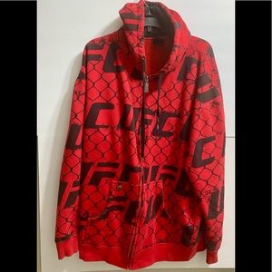 Vintage UFC Red Zip Up Hoodie Sweatshirt Official MMA Size 2XL As Good As It Get